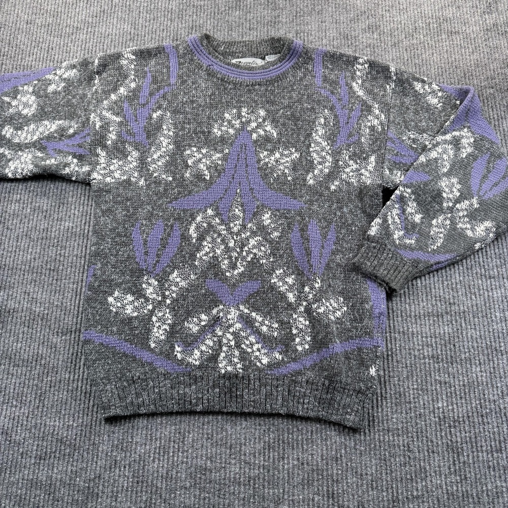Vintage Zeppelin Sweater Mens Small* Gray Purple Nature Knit‎ Pullover 90s